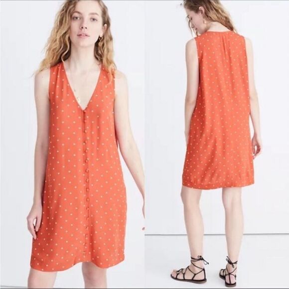 Madewell Mini Orange and White Polka Dot Tank Dress - Picture 1 of 14
